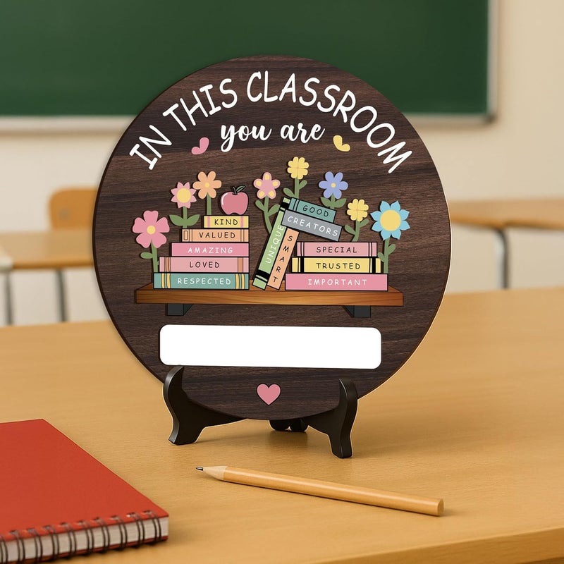 Musemory Personalized Teacher Door Sign with Writable Name – Custom Boho Classroom Decor, Back to School Welcome Sign for Kindergarten, Preschool, Middle School, Teacher Gift with Desk Stand & Marker - Image 5